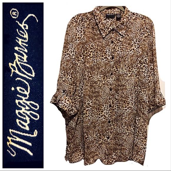 DONATED Tunic-Chiffon Animal Print, Button-down/Pl - Picture 1 of 7